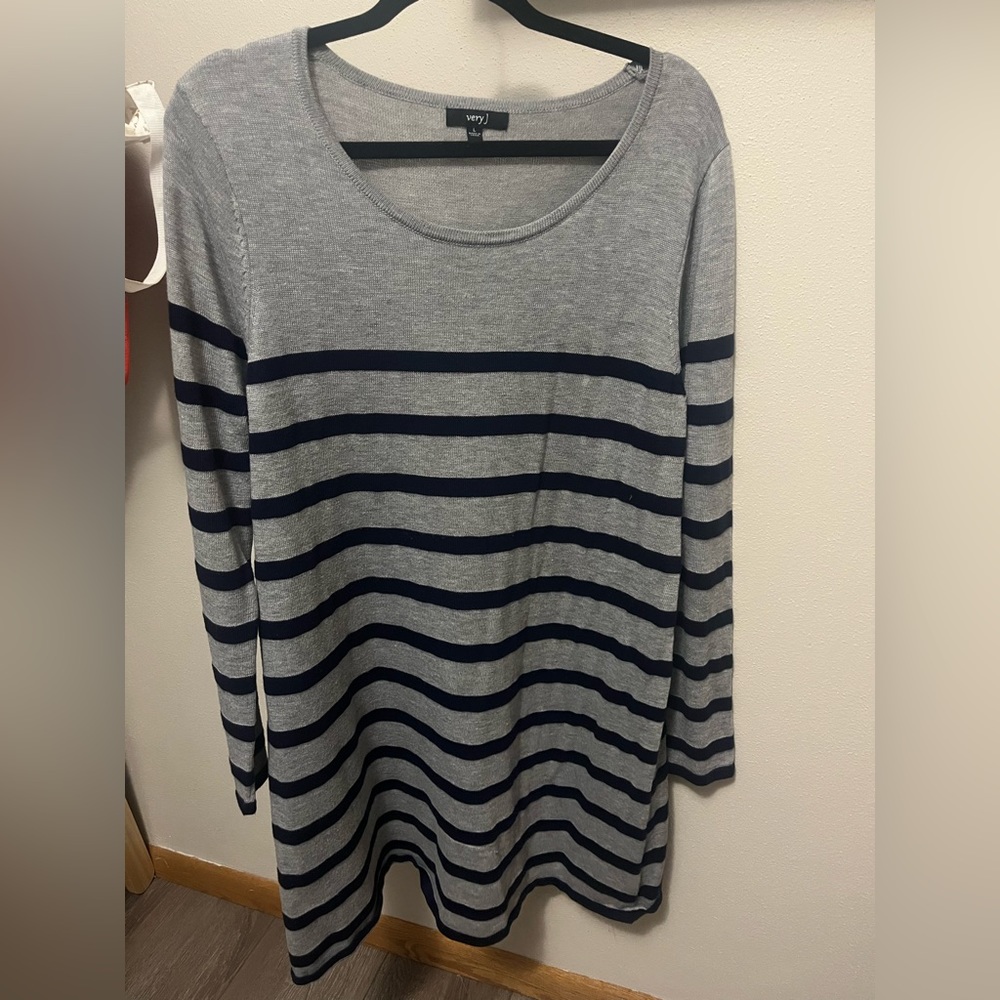 Grey and navy sweater dress